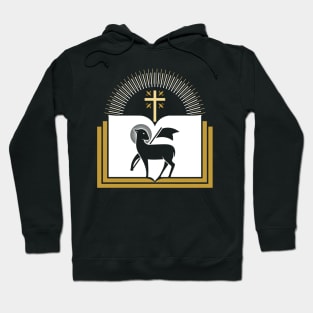 Lamb of God on the background of the open book of life. Hoodie